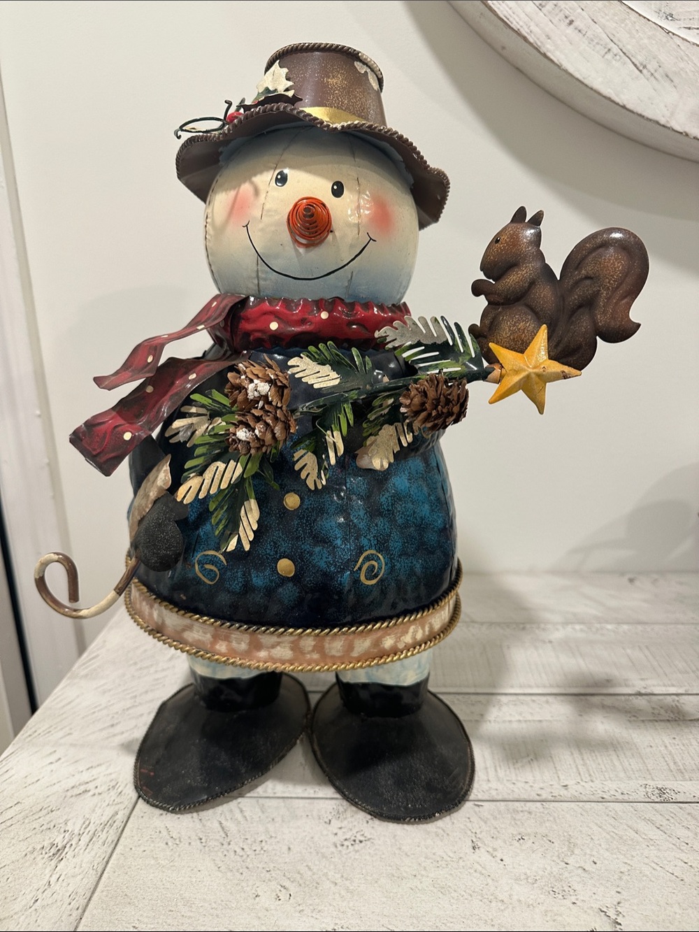 Vintage-Style Metal Bouncing Snowman Figurine - Rustic Holiday Decor